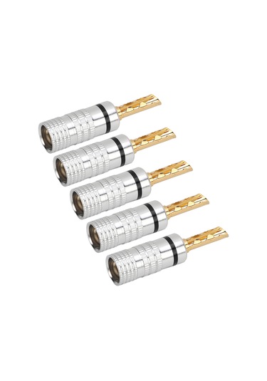 Mufunye J.10054 4mm Gümüşe Sarılmış Dişli Muz Soketi - Kaynaştırma Olmayan Hoparlör Bağlantısı, Sert Tutma Ve Ses Kalitesi Sağlar, 5 Adet Siyah