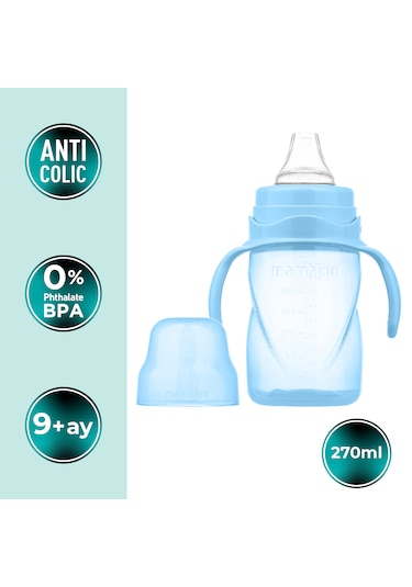 Mamajoo Damlatmaz Eğitici Kulplu Bardak, 270 Ml, Powder Blue, 1 A Mavi