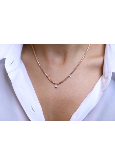 Reis T1517 Baget Kolye Top Top Pembe Altın