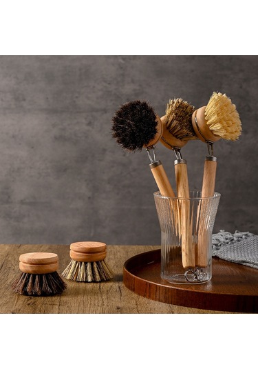 Yunboo Uzun Saplı Değiştirilebilir Tencere Fırçası - Doğal At Kılı Ve Kenevir Tüyle Ev Temizliği Aracı