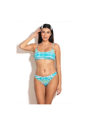Badelina Kadın Kare Yaka İnce Askılı Bikini Takımı Mavi 3241-2 001