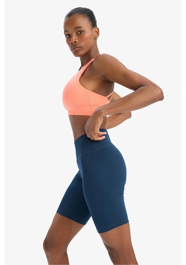 DeFactoFit Yüksek Bel Beli Saran Biker Esnek Kısa Basic Düz Sporcu Tayt Z6741AZ25SPNV249 Lacivert