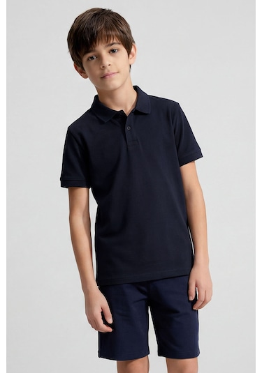 Tommy Life Lacivert Polo Yaka Standart Fit Basic Unisex T-shirt - 11330
