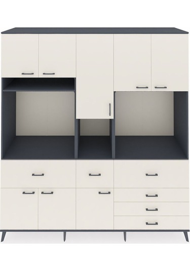Kronos Dolap 10 Raflı 6 Çekmeceli 8 Kapaklı 220x59x243 Antrasit-aytaşı/aytaşı Aytası/aytası