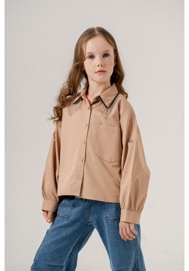 Kız Çocuk Yakası Taşlı Gömlek 3126 Bej