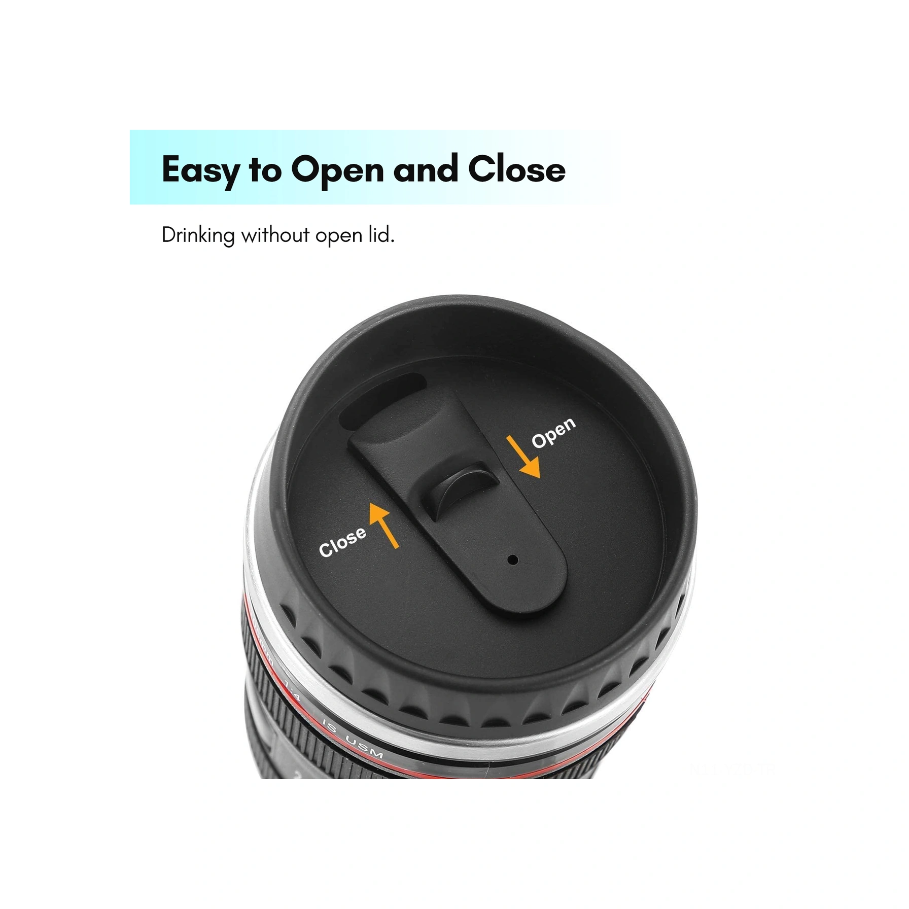 Yuntech01 Kamera Lens Tasarım 400ml Paslanmaz Çelik Termos Bardak, Photographer Hediyesi, Sızıntı Engeli, Siyah Beyaz