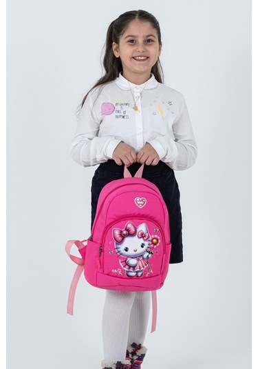 Pembe Hello Kitty Figürlü Kız Çocuk Anaokulu Sırt Çantası Çiçek Desenli, Sevimli Kreş Çantası Pembe