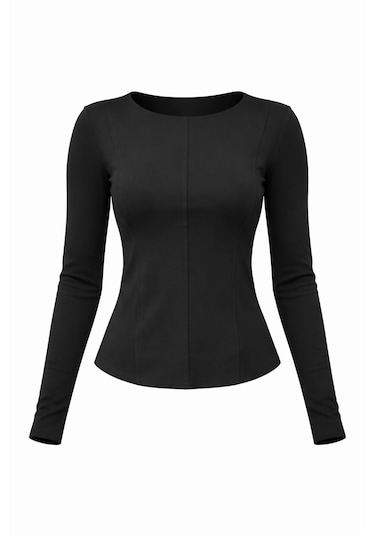 Divinus Kadın Slim Fit Pamuklu Uzun Kollu Bodysuit Siyah