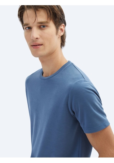 Kip İndigo Düz Bisiklet Yaka T-shirt Indigo