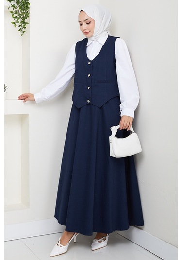 İkili Gabardin Yelek Etek Takım 1400 - Lacivert Lacivert