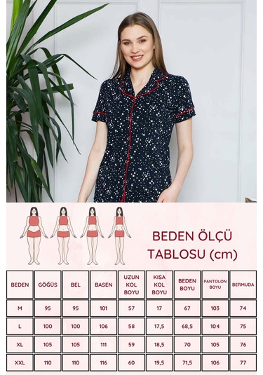 Alimer Kadın Lacivert Yıldız Desenli Kısa Kol Pijama Tkm 2536kk-l Lacivert