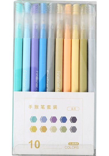 Mufunye 10 Renkli Morandi El Defteri Kalemi Seti - 0.4mm Fiber Uçlu Pastel Tonları