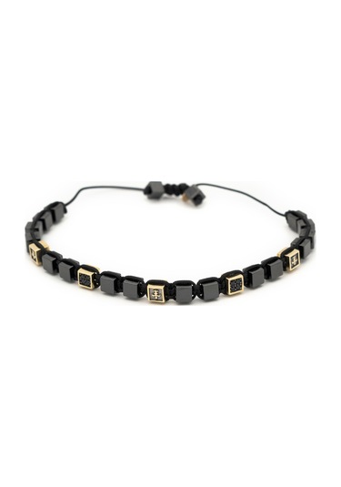 Seramik Ve 14 Ayar Altın Erkek Bilekliği N11.5088 Pembe Altın - Siyah