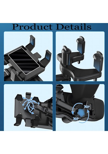 360 Dönebilir Ve Geri Çekilebilir Araba Telefon Tutucu, Araba Ayna Tutucu, Tüm Akıllı Telefonlar Ve Arabalar İçin Evrensel Telefon Gps Tutucu. Siyah