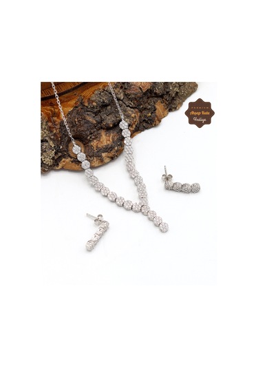 Zirkon Taşlı Yuvarlak Model 925 Ayar Gümüş İkili Set 201024691 Gümüş