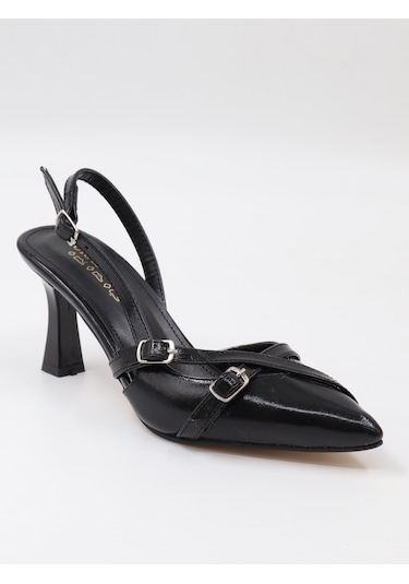 Nesilshoes Nesil Shoes Uraz 500 Siyah Rugan Çift Toka Kadın Sandalet