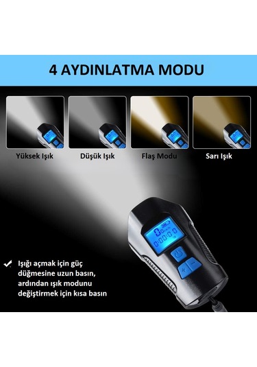 Venaliastore 120db Bisiklet Korna Far 6 Zil Sesi 5 Sürüş Modu