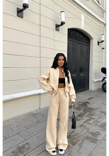 Neşeli Butik Kadın Kışlık Alt Üst Eşofman Takımı Nb0022 - Bej Bej