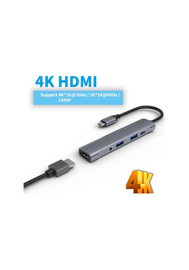Symbee Type-c Çok Fonksiyonlu Hub: Hdmı/3.5mm/pd Dönüştürücü, Usb-c Genişletici, 5 Portlu Bilgisayar Hubı