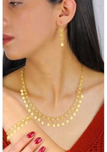 Tek Sıra Altın Kaplama Kişniş Midyat Gümüş Üçlü Set