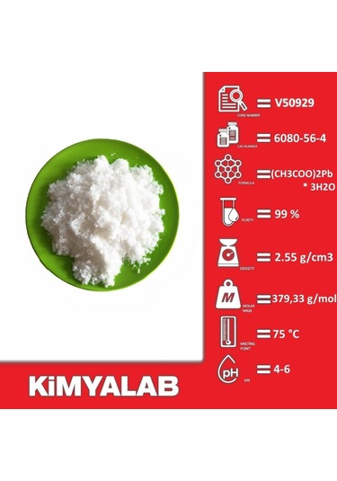Kimyalab Kurşun Asetat Trihidrat Extra Pure %99 Lead(II) Acetate Trihydrate 1 KG