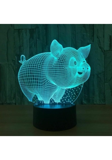 Goldenqian Çin Domuz Yılı Led Bebek Gece Lambası 7 Renk Değişimi Domuz Masa Lambası 3d Illusion 7m59e0 Siyah