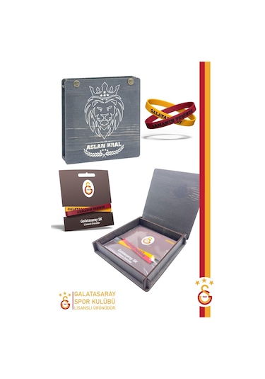 Galatasaray Orijinal Lisanslı Armanın Peşinde 2'li Yetişkin Bileklik Hediyelik Ahşap Kutulu Sarı - Kırmızı