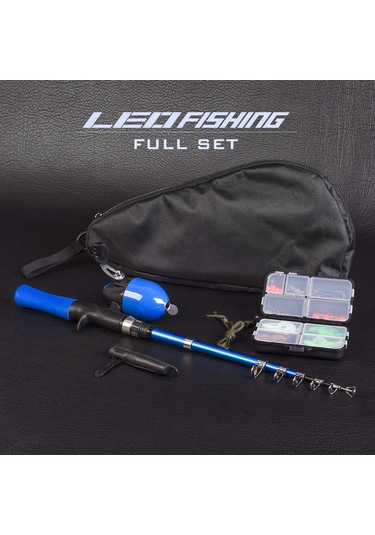 Lemestar Başlangıçcı Ve Çocuklar İçin Teleskopik Olta, Makara Ve Aksesuarlarıyla Tam Olta Seti Mavi/yeşil Seçenekli