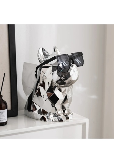 Gümüş-ışık Lüks Doku Kutuları Plastik Peçete Tutucu Fransız Bulldog Heykel Basit Gözlük Tutucular Ev Dekoratif Masa Düzenleyici