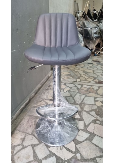 Gri Deri Amortisörlü Mutfak Bar Tabureleri Gri