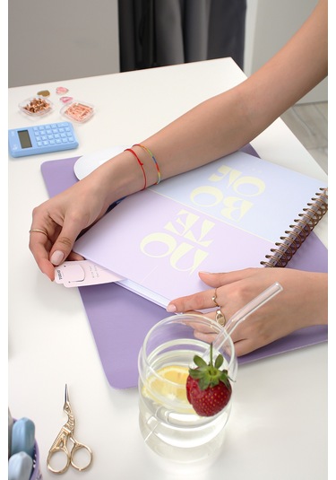 20x28 Spiralli Sert Kapak Lastikli Kareli Not Defteri Lila Lila