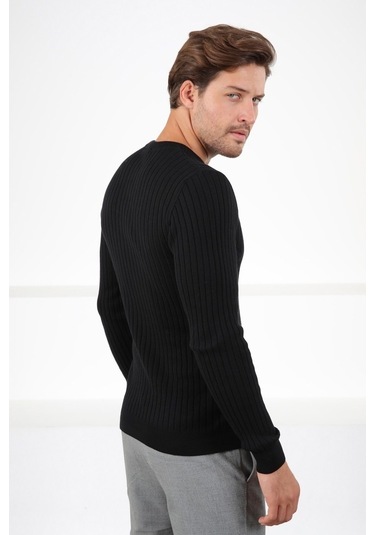 Ferraro Siyah Bisiklet Yaka Fitilli Erkek Kazak Siyah