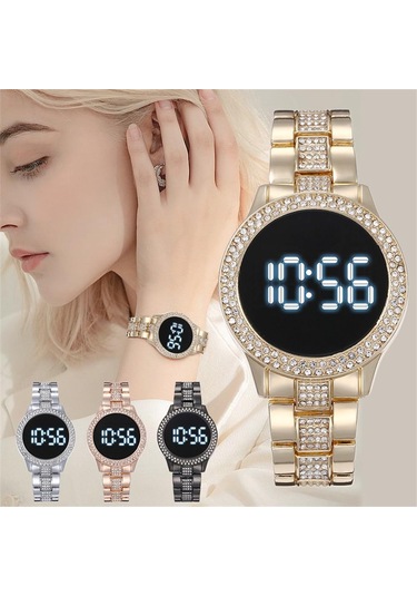 Kasa Paketi Ekran Dijital Led Kadın Saati Çelik Bant Elmas Saat Yuvarlak Kadranlı Saat Diğer