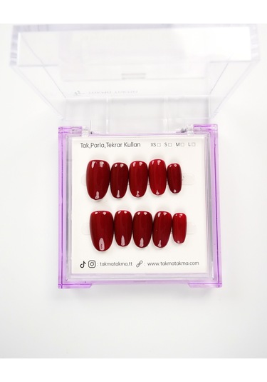 15'li Kırmızı Kısa Oval Kov1560 Tekrar Kullanılabilir El Yapımı Protez Takma Tırnak L