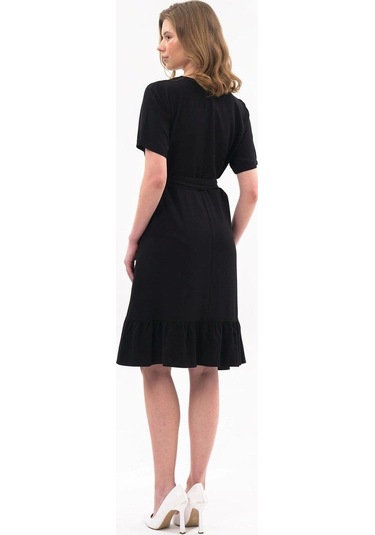 Apsen Kadın Siyah Renk Önden Düğme Detaylı Yazlık Midi Elbise 4437-105 Siyah