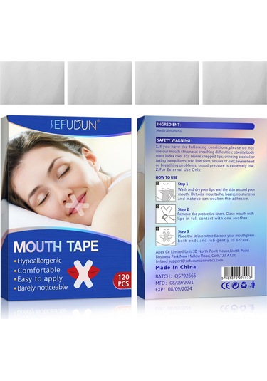 Hangfox Yetişkinler İçin Geceleyin Burun Solunumunu Sağlayan, Uyku Kalitesini Artıran, Hassas Cilt Dostu 120 Adet X Tipi Ağız Bandı