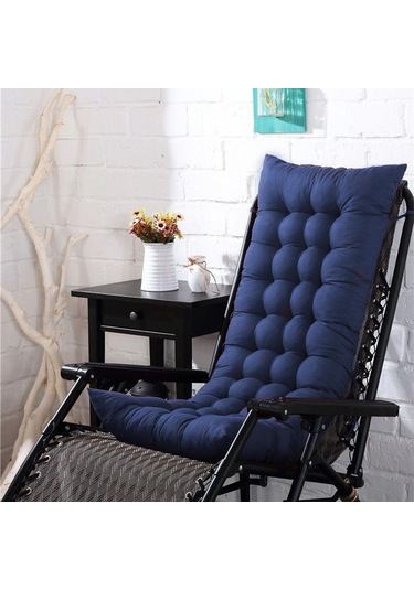 Suntek Yüksek Sırtlı Sandalye Minderi Dolgulu Koltuk Ahşap Koyu Mavi