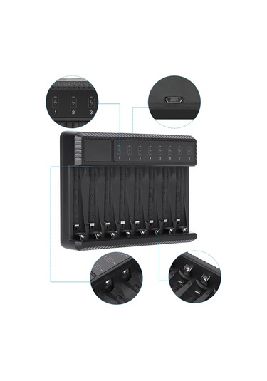 Vkemall Seıvı 8 Liçinli Usb Akıllı Şarj Cihazı Ni-mh Ni-cd Aa Aaa Pil İçin, Otomatik Korumalı, Taşınabilir Seyahat Modeli Piller Dahil Değil