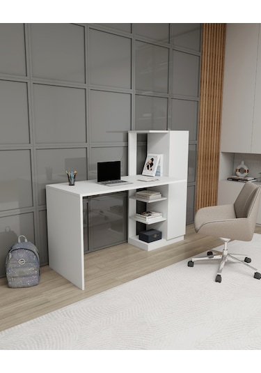 Arnetti Dolaplı Çalışma Masası Yağız Beyaz