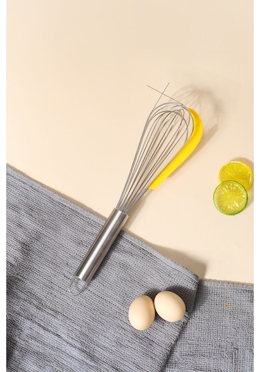 Silikonlu Paslanmaz Çelik Tel Çırpıcı Yumurtalık Sos Krema Karıştırıcı 35 Cm Çelik