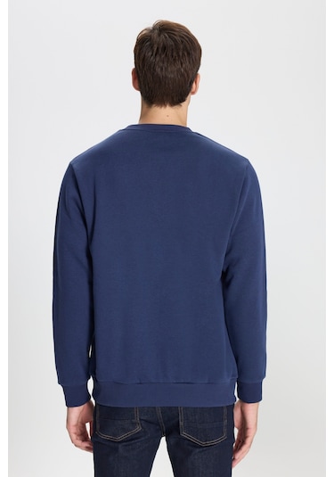 George Henry Standart Fit Normal Kesim Pamuklu Bisiklet Yaka Sweatshirt Lacivert