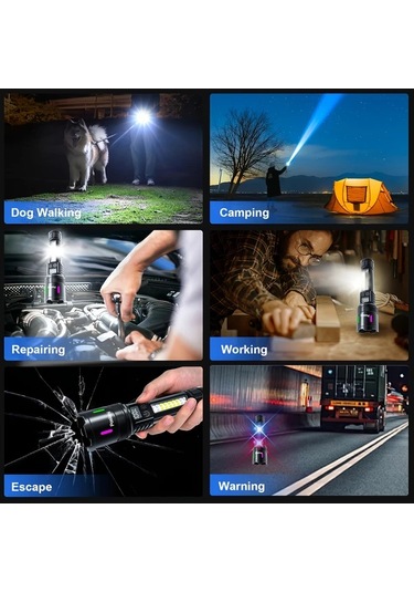 Xuweiwei Siyah Poslani 700 Lumen Usb Sarj Edilebilir Led El Feneri 7 Mod 2000mah Pil 800m Menzil 1 Takim Siyah