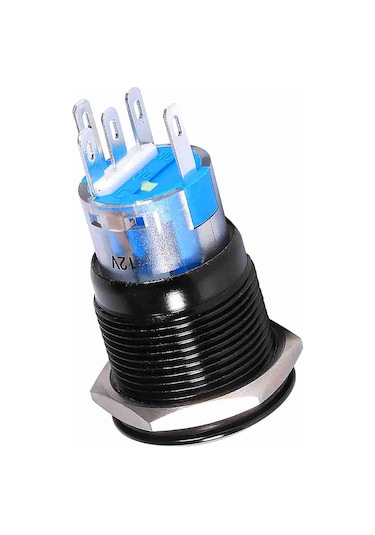 Konesam 19mm Siyah Metal Otomatik Kilitleme Düğme Anahtarı, 12v-24v Ip65 Su Geçirmez, Beyaz Led Halka Işığı, Dayanıklı Zink Alaşımlı