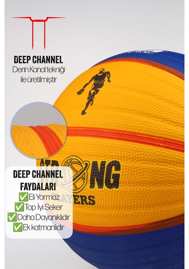 Telvesse Sarı Lacivert Basketbol Topu Grafiti Kauçuk Dayanıklı Deep Kanal Kabartmalı No:6 B66