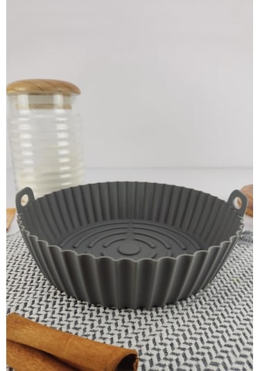 Digithome Yanmaz Yapışmaz Silikon Kulplu Airfryer Kalıbı 20 Cm Gri - Thn75825 Gri