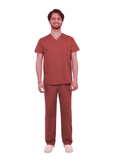 Emel Tekstil Doktor Terikoton Bordo Kahve Cerrahi Yaka Takım