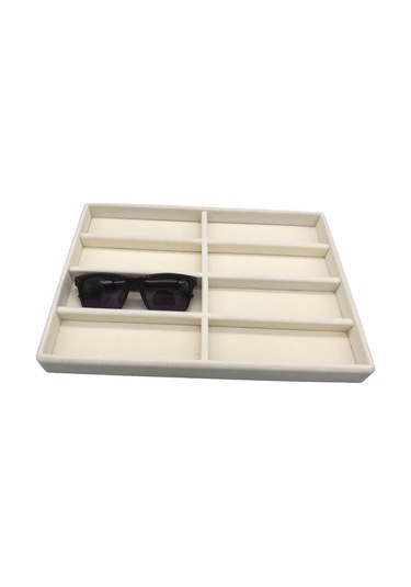 Yerli Üretim New York Model Süet Süet Kumaş Krem Renk Bölmeli Çekmece Içi Gözlük Standı Çok Renkli