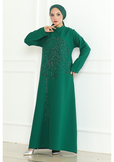 Zeral Taş İşlemeli Abiye 1200 - Zümrüt Yeşili