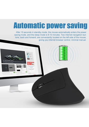 Ximistore9 Sol El İçin Ergonomik Dikey Kablosuz Fare - 3 Seviye Dpı Ayarı, 6 Programlanabilir Tuş, Enerji Tasarrufu Özelliği Siyah, Pil Yok