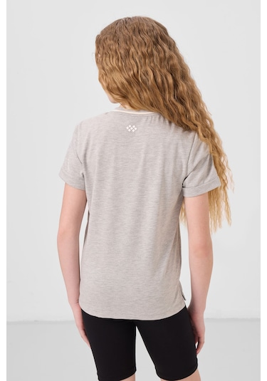 Gri Melanj Pamuklu O Yaka Standart Fit Basic Kız Çocuk T-shirt - 75177 Gri Melanj